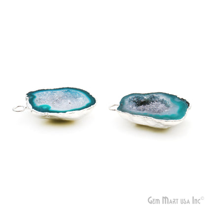 Geode Druzy 30x22mm Organic Silver Electroplated Single Bail Gemstone Earring Connector 1 Pair