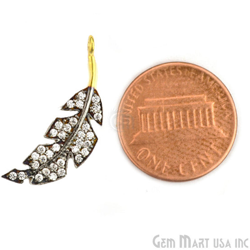 Leaf' CZ Pave Gold Vermeil Charm for Bracelet & Pendants - GemMartUSA