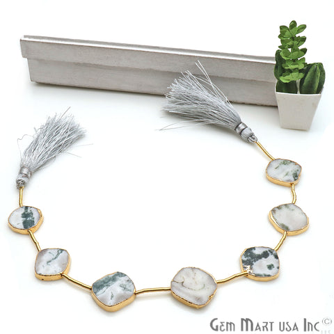 Tree Agate Free Form 18x15mm Gold Edged Crafting Beads Gemstone Strands 9INCH - GemMartUSA