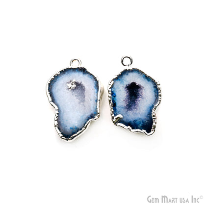 Geode Druzy 37x26mm Organic Silver Electroplated Single Bail Gemstone Earring Connector 1 Pair