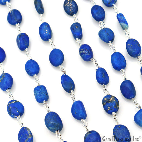 Lapis 8x5mm Tumble Beads Silver Plated Rosary Chain