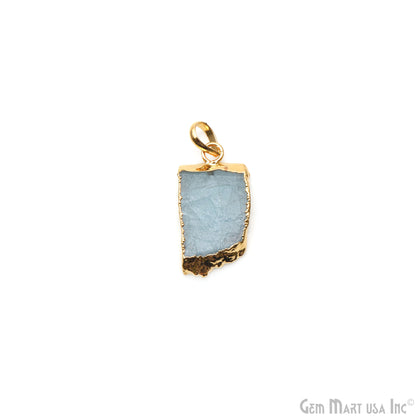 Aquamarine Free Form shape 28x15mm Gold Electroplated Gemstone Single Bail Pendant