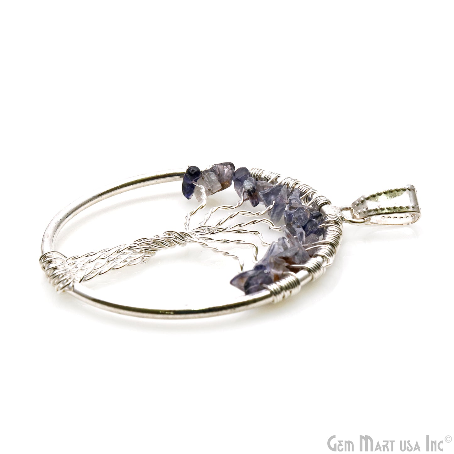 Tree Of Life Iolite 45x39 Gemstone Silver Wire Wrapped Necklace Pendant