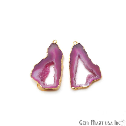 Agate Slice 44x25mm Organic Gold Electroplated Gemstone Earring Connector 1 Pair - GemMartUSA