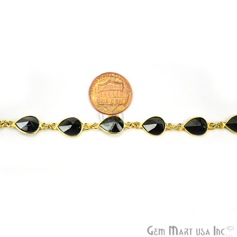Black Zircon 7x9mm Pears Gold Bezel Continuous Connector Chain - GemMartUSA (764278997039)