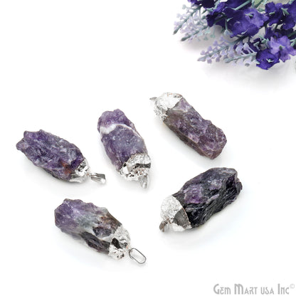 Rough Amethyst Free Form 38x15mm Silver Electroplated Pendant