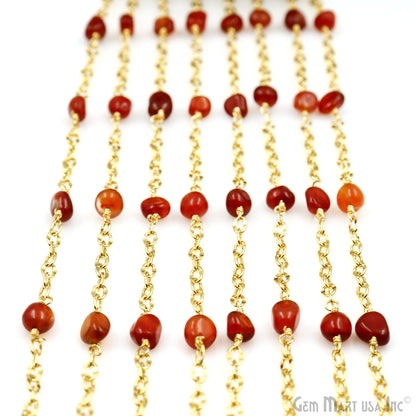 Carnelian Tumbled Beads 8x5mm Gold Plated Wire Wrapped Rosary Chain