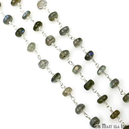 Labradorite Cabochon Beads 5-6mm Silver Plated Gemstone Rosary Chain