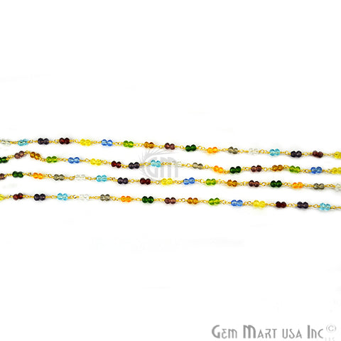 Multi Stone Zircon Faceted Beads Gold Plated Wire Wrapped Rosary Chain