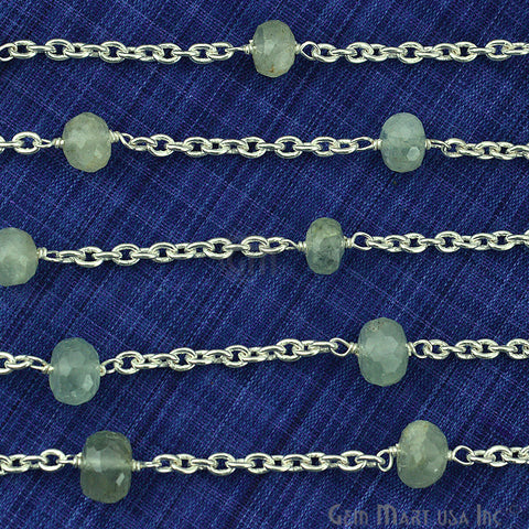 Prehnite Beads Chain, Silver Plated Wire Wrapped Rosary Chain (763959640111)