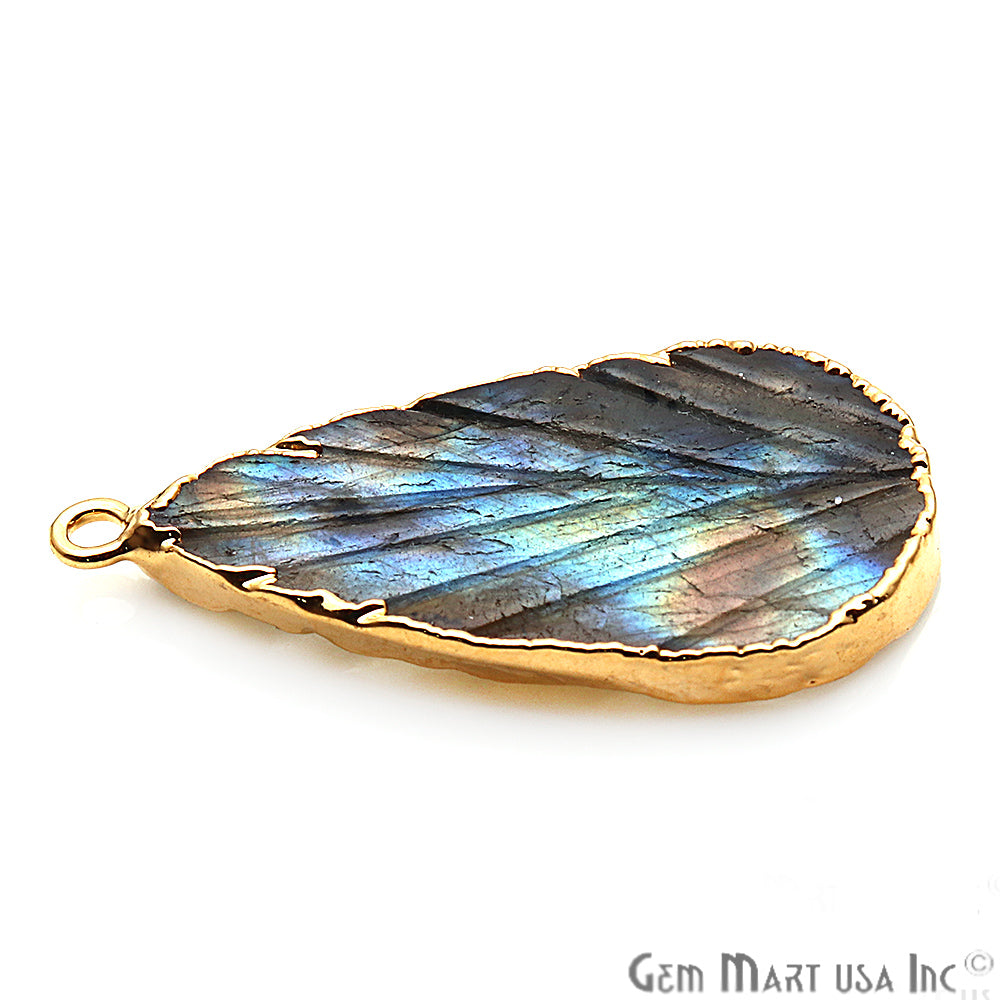 Flashy Labradorite Gemstone 33x17mm Pear Single Bail Gold Edged Connector - GemMartUSA