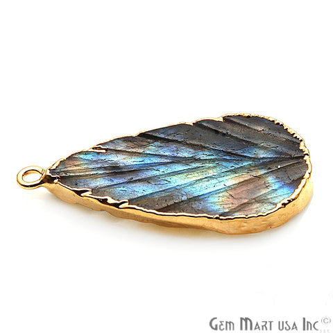 Flashy Labradorite Gemstone 33x17mm Pear Single Bail Gold Edged Connector - GemMartUSA
