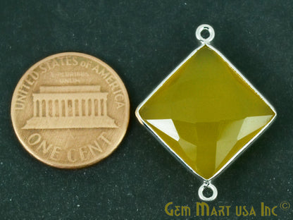 Yellow Chalcedony Square 16mm Double Bail Gemstone Silver Bezel Connector