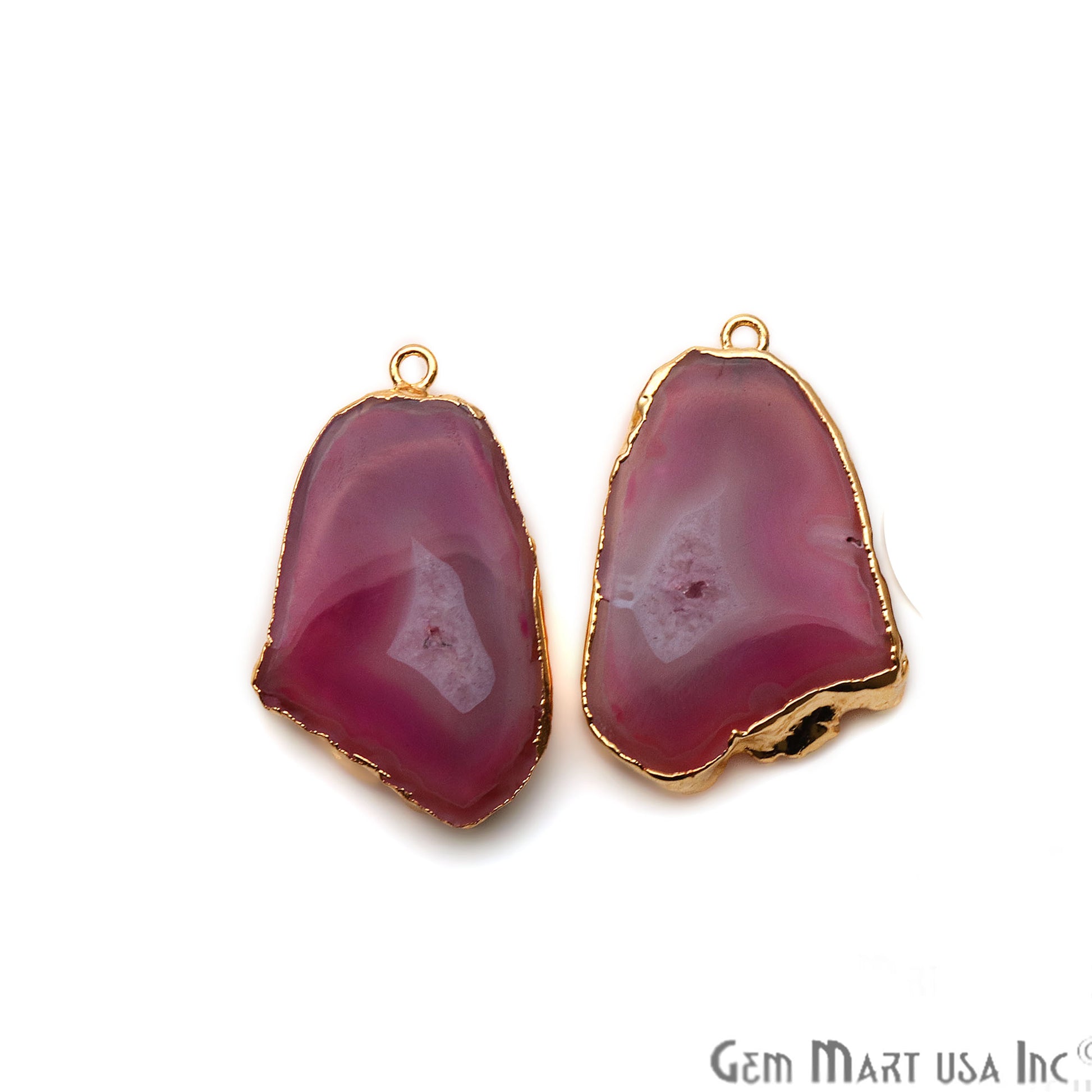 Agate Slice 22x37mm Organic Gold Electroplated Gemstone Earring Connector 1 Pair - GemMartUSA