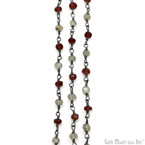 Garnet & Labradorite Faceted Beads 3-3.5mm Oxidized Gemstone Rosary Chain