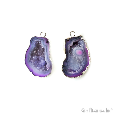 Geode Druzy 22x38mm Organic Silver Electroplated Single Bail Gemstone Earring Connector 1 Pair