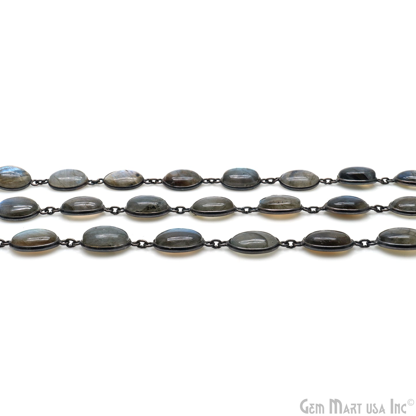 Labradorite Oval Shape 10-15mm Bezel Link Oxidized Continuous Connector Chain