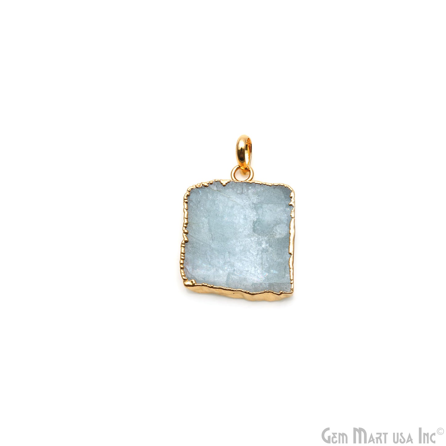 Aquamarine Free Form shape 29x23mm Gold Electroplated Gemstone Single Bail Pendant