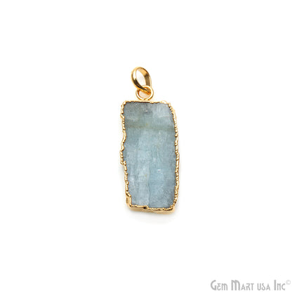 Aquamarine Free Form shape 37x15mm Gold Electroplated Gemstone Single Bail Pendant