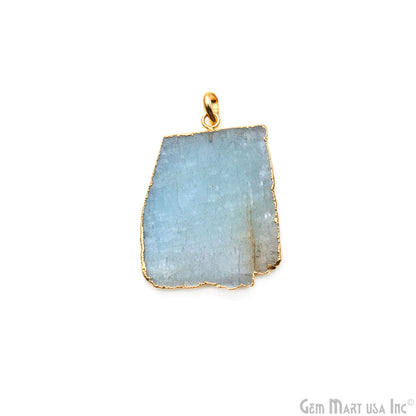 Aquamarine Free Form shape 45x34mm Gold Electroplated Gemstone Single Bail Pendant