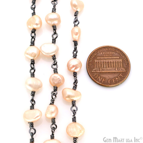 Pink Pearl Free Form Beads 7-8mm Oxidized Gemstone Rosary Chain
