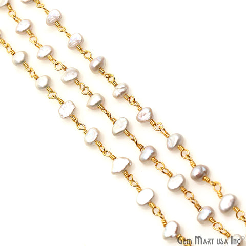 Gray Pearl Free Form Beads 5-6mm Gold Plated Gemstone Rosary Chain
