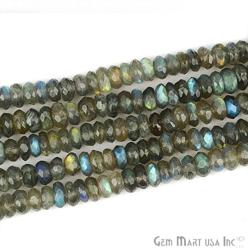 1 Strand Micro Faceted AAA Quality Natural Labradorite 13Inch Full Length 7-8mm Round Rondelle (RLLB-70026) (762714783791)