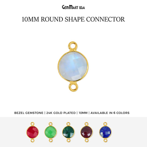 Round 8mm Double Bail Gold Plated Gemstone Bezel Connector