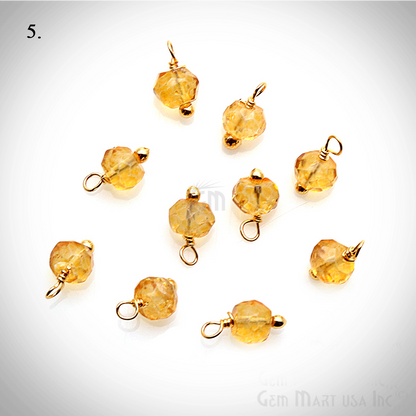 10pc Lot Faceted Tiny Gemstone 6x4mm Wire Wrapped Gold Bail Dangle Connector - GemMartUSA