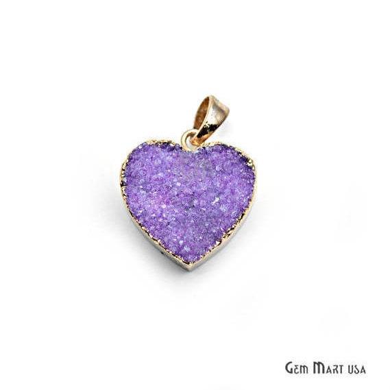 Druzy Pendant, 20mm Gold Electroplated Heart Shape Gemstone Druzy Charms Necklace Pendant(GD) - GemMartUSA