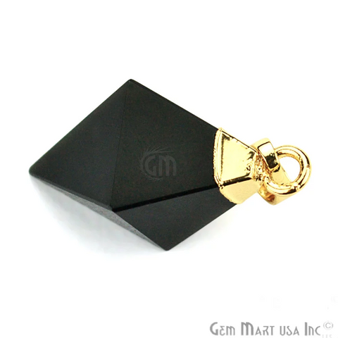 Black Onyx Point Pendant Gold Electroplated Triangle Shape Healing Gemstone Necklace Pendant(GPBO-14071) - GemMartUSA