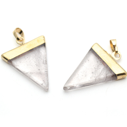 Crystal Quartz Point Pendant 22k Gold Electroplated Triangle Shape Healing Gemstone Necklace Pendant(GPCL-14056) - GemMartUSA