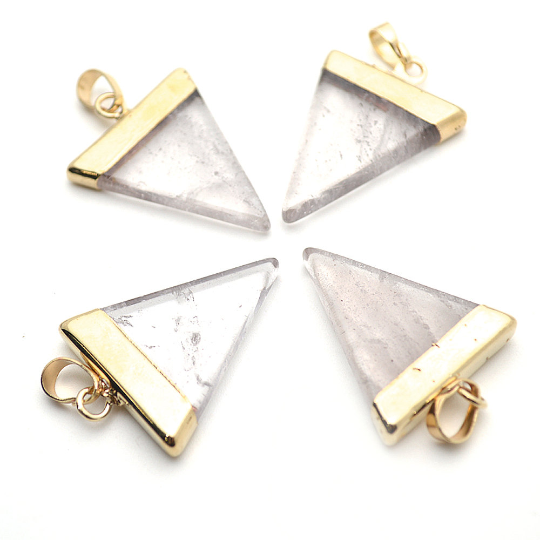 Crystal Quartz Point Pendant 22k Gold Electroplated Triangle Shape Healing Gemstone Necklace Pendant(GPCL-14056) - GemMartUSA