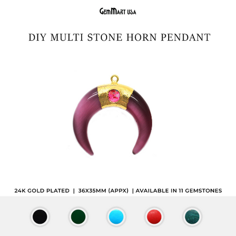 Gold Plated Single Bail Horn Pendant Multi Stone Pendant (50028)