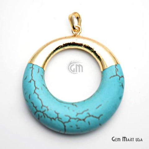 Turquoise Round 34mm Gold Plated Gemstone Circle Pendant - GemMartUSA