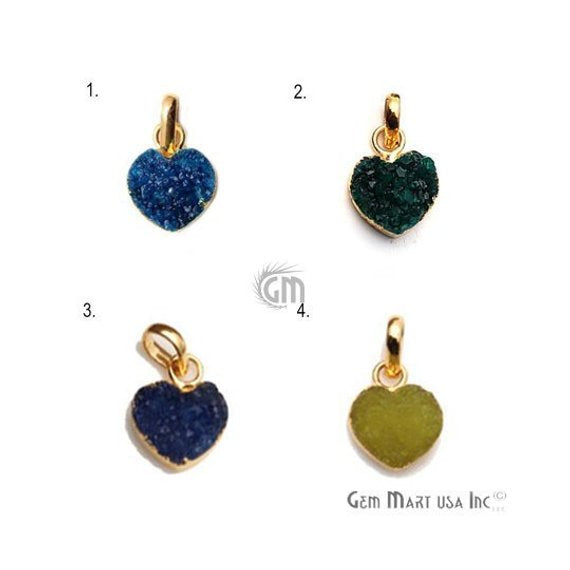 Druzy Heart Shape 16x12mm Gold Plated Necklace Pendant (Pick Your Color)) - GemMartUSA