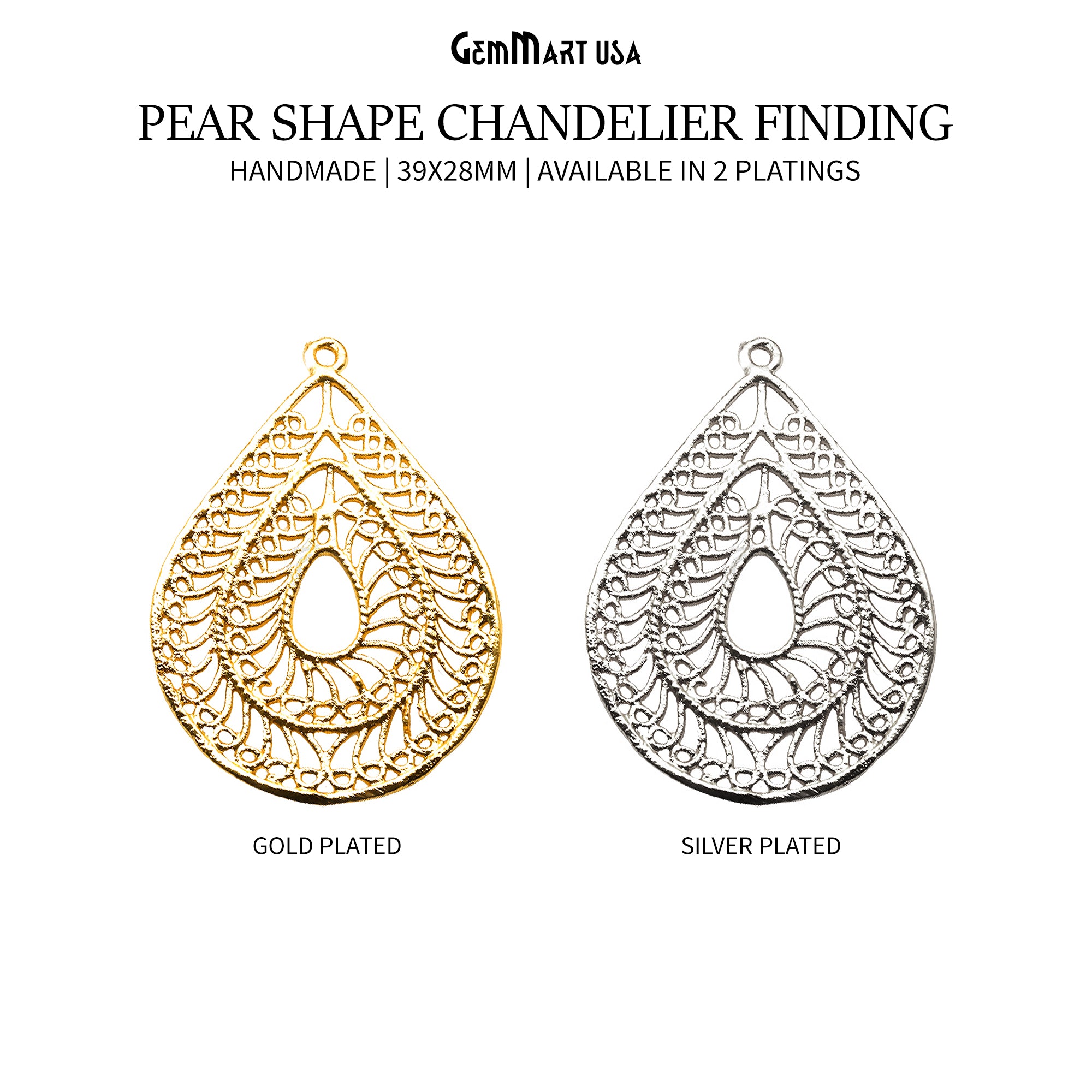 Pear 39x28mm Chandelier Finding Charm Connector (Pick Your Metal)