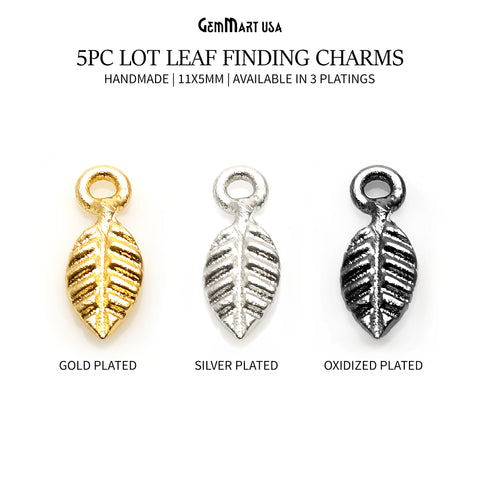 5pc Lot Leaf Finding 11x5mm Filigree Jewelry Charm (Pick Plating)