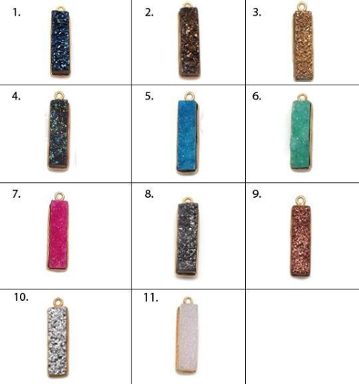 Titanium Druzy 25x7mm Rectangle Shape Gold Bail Bezel Gemstone Connector (Pick Your Color) (50143)