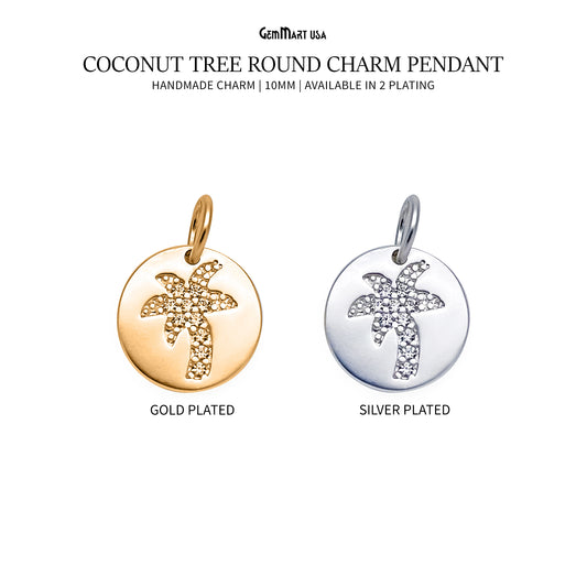 CZ Coconut Tree Round Charm Pendant 10mm Single Bail Tree Bracelet Charm