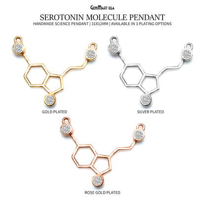 Serotonin Molecule Pendant 31x12mm Chemistry Necklace, Science Necklace