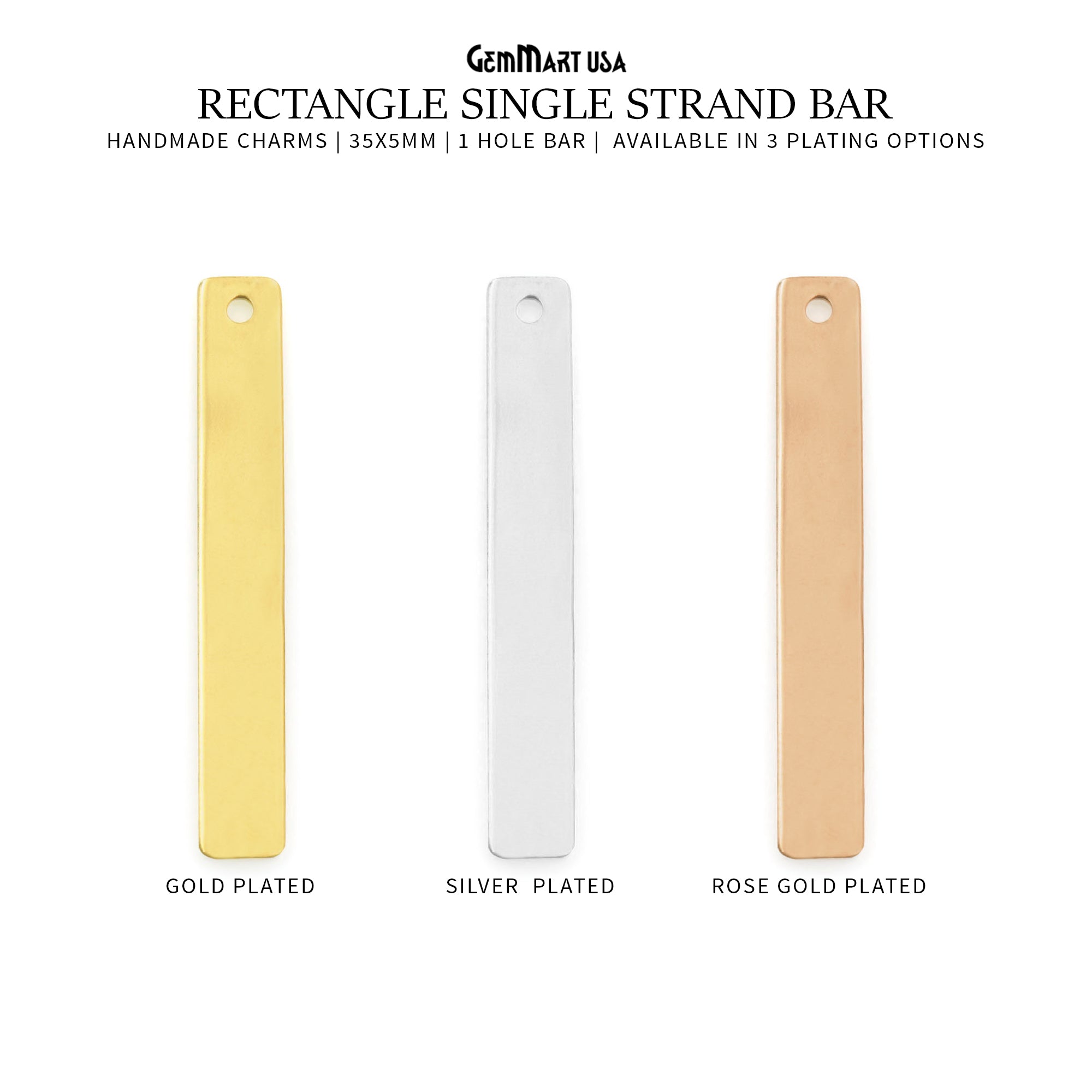 Square Rectangular Spacers Rectangle Spacers Bar, Single Hole Bar, 35x5mm Gold Plated Rectangle S ...