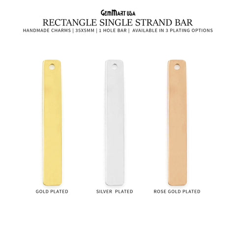 Rectangle Spacers Bar, Single Hole Bar, 35x5mm Gold Plated Rectangle Single Strand Bar