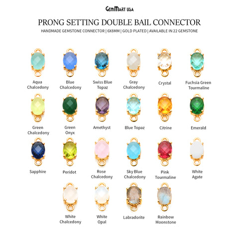 Gemstone Oval 6x8mm Gold Plated Prong Setting Double Bail Connector