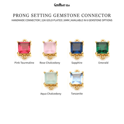 Faceted Square 6mm Prong Gold Plated Double Bail Connector