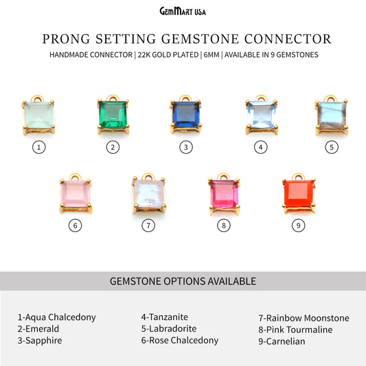 Gemstone 6mm Square Gold Plated Prong Setting Gemstone Connector