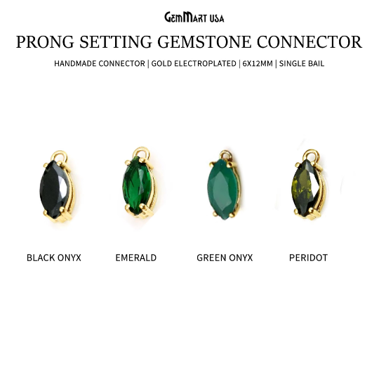 Marquise 6x12mm Gold Plated Prong Setting Single Bail Gemstone Connector