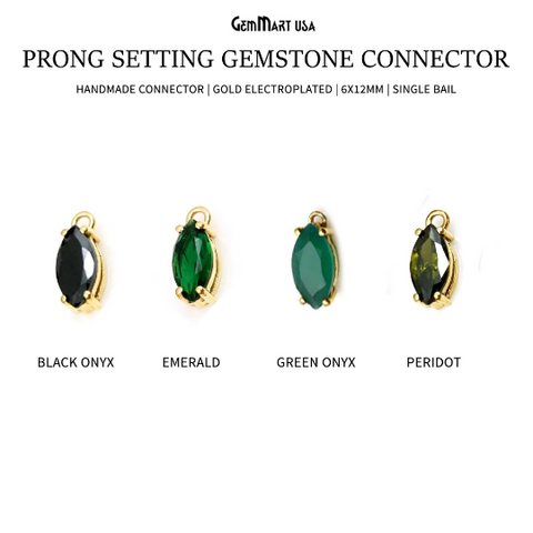 Marquise 6x12mm Gold Plated Prong Setting Single Bail Gemstone Connector