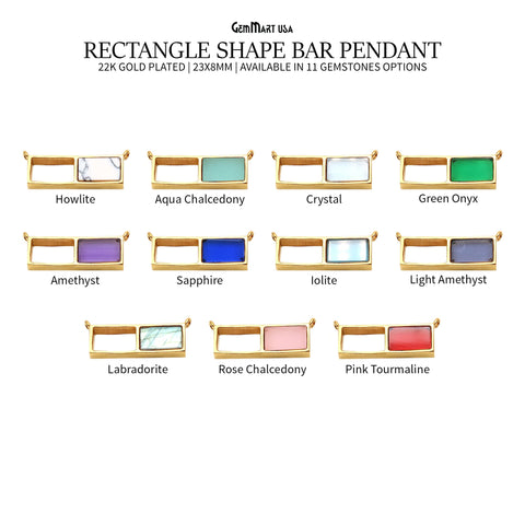 Gemstone Bar 23x8mm RectAngel Gold Plated Double Bail Pendant Connector