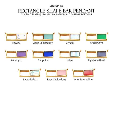 Gemstone Bar 23x8mm Rectangle Gold Plated Double Bail Pendant Connector